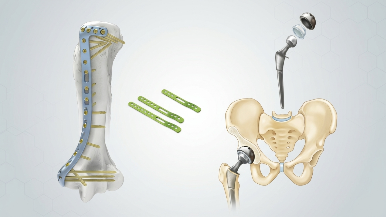 Cirugía, prótesis, placas y tornillos